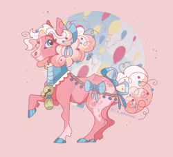 Size: 1280x1167 | Tagged: safe, artist:k-eilonwy, pinkie pie (g3), earth pony, pony, bow, coat markings, colored hooves, confetti, deviantart watermark, female, mare, obtrusive watermark, ribbon, smiling, solo, tail, tail bow, watermark