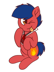 Size: 1200x1600 | Tagged: safe, artist:thebadbadger, oc, oc only, oc:phire demon, earth pony, pony, 2022 community collab, derpibooru community collaboration, ;p, one eye closed, simple background, solo, tongue out, transparent background