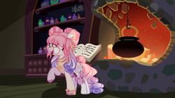 Size: 1920x1080 | Tagged: safe, artist:dianamur, oc, earth pony, pony, base used, book, cauldron, female, mare, solo