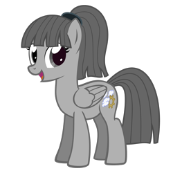 Size: 1500x1500 | Tagged: safe, artist:lewis20, artist:the smiling pony, oc, oc only, oc:tool clouds, pegasus, pony, g4, .svg available, female, folded wings, full body, gray mane, gray tail, hair tie, hooves, looking at you, mare, open mouth, open smile, pegasus oc, ponytail, show accurate, simple background, smiling, smiling at you, solo, standing, svg, tail, three quarter view, transparent background, vector, wings