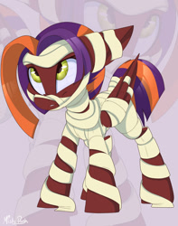 Size: 1280x1622 | Tagged: safe, artist:mistydash, oc, oc:starlight eclipse, pegasus, pony, clothes, costume, female, halloween, halloween costume, mummy costume, solo, zoom layer