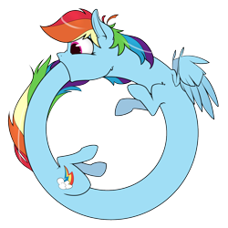 Size: 1250x1250 | Tagged: safe, artist:dacaoo, rainbow dash, pegasus, pony, g4, alchemy, eating, long dash, long pony, ouroboros, simple background, solo, transparent background, wat
