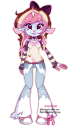 Size: 539x935 | Tagged: safe, artist:khimi-chan, oc, oc only, oc:neigh-apolitan, cow, cow pony, hybrid, anthro, base used, bow, clothes, female, hair bow, pants, shoes, simple background, smiling, solo, transparent background