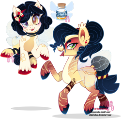 Size: 2480x2418 | Tagged: safe, artist:khimi-chan, oc, oc only, earth pony, pony, bio in description, bow, earth pony oc, female, hair bow, high res, hoof polish, makeup, male, mare, open mouth, simple background, sitting, smiling, stallion, tattoo, transparent background, unshorn fetlocks