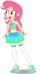 Size: 281x526 | Tagged: safe, alternate version, artist:awoomarblesoda, oc, oc only, oc:honey cakes, equestria girls, g4, base used, blue eyes, clothes, female, full body, magical lesbian spawn, offspring, open mouth, open smile, parent:fluttershy, parent:pinkie pie, parents:flutterpie, shadow, simple background, smiling, solo, standing, transparent background