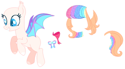 Size: 774x431 | Tagged: safe, artist:awoomarblesoda, oc, oc only, oc:frosting, bat pony, pony, base used, bat pony oc, bat wings, eyelashes, grin, multicolored hair, rainbow hair, simple background, smiling, solo, white background, wings