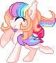 Size: 81x91 | Tagged: safe, artist:awoomarblesoda, oc, oc only, oc:frosting, bat pony, pony, animated, bat pony oc, bat wings, eyes closed, female, gif, mare, multicolored hair, pixel art, rainbow hair, raised hoof, simple background, solo, transparent background, wings