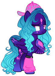 Size: 1700x2350 | Tagged: safe, artist:kyannepopys, oc, oc only, pegasus, pony, backwards ballcap, base used, baseball cap, cap, clothes, dreamworks face, female, hat, hoof on chest, leg warmers, mare, pegasus oc, simple background, smiling, tattoo, transparent background, wings
