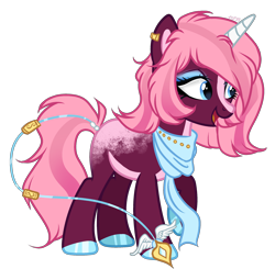 Size: 2438x2394 | Tagged: safe, artist:kyannepopys, oc, oc only, pony, unicorn, anal tail plug, base used, buttplug, clothes, ear piercing, earring, high res, hoof polish, horn, implied anal insertion, implied insertion, jewelry, makeup, piercing, scarf, sex toy, simple background, smiling, solo, transparent background, unicorn oc