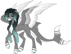 Size: 1979x1502 | Tagged: safe, artist:beamybutt, artist:monogy, oc, oc only, original species, pony, shark, shark pony, base used, colored wings, hoof polish, simple background, smiling, solo, transparent background, two toned wings, wings