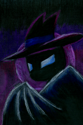 Size: 1408x2120 | Tagged: safe, artist:athlete-grizzle, mare do well, pony, g4, 2018, batman the animated series, hat, solo, traditional art
