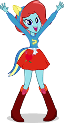 Size: 162x312 | Tagged: safe, artist:mixiepie, oc, oc only, oc:charming heart, equestria girls, g4, boots, boots swap, clothes, equestria girls oc, equestria girls-ified, female, hands in the air, helping twilight win the crown, high heel boots, looking at you, open mouth, open smile, shadow, shirt, shoes, simple background, skirt, smiling, smiling at you, solo, white background