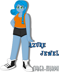 Size: 1880x2276 | Tagged: safe, artist:cyber-murph, oc, oc:azure jewel, oc:sapphire crystal, equestria girls, g4, blue hair, braid, braided tail, clothes, converse, cute, female, shoes, shorts, signature, simple background, sneakers, solo, tail, tank top, thick, transparent background