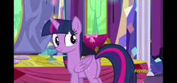 Size: 1520x720 | Tagged: safe, screencap, twilight sparkle, alicorn, pony, g4, no second prances, butt, discovery family, discovery family logo, female, logo, looking at someone, looking back, plot, solo, twibutt, twilight sparkle (alicorn), twilight's castle