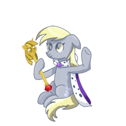 Size: 4000x4000 | Tagged: safe, artist:nitlynjane, derpy hooves, pegasus, pony, g4, absurd resolution, cloak, clothes, cute, derpabetes, female, folded wings, mare, princess derpy, raised hoof, scepter, simple background, sitting, smiling, solo, transparent background, twilight scepter, wings