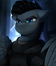 Size: 2582x3003 | Tagged: safe, artist:pridark, oc, oc only, oc:noble six, pegasus, pony, fanfic:a noble death, armor, crossover, fanfic art, halo (series), high res, scar, solo