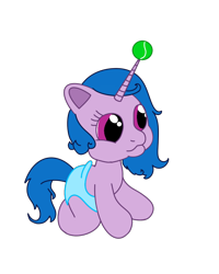 Size: 800x1000 | Tagged: artist needed, source needed, safe, izzy moonbow, pony, unicorn, g3, g3.5, g5, my little pony: a new generation, newborn cuties, baby, baby pony, ball, blue mane, blue tail, cute, g5 to g3.5, generation leap, horn, hornball, izzy's tennis ball, izzybetes, simple background, solo, tail, tennis ball, transparent background