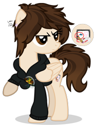 Size: 1400x1832 | Tagged: safe, artist:cheekycheesefan101, oc, oc only, pegasus, pony, brown eyes, clothes, female, folded wings, full body, hoodie, mare, pegasus oc, raised hoof, shadow, show accurate, simple background, solo, standing, tail, transparent background, two toned mane, two toned tail, wings