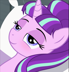 Size: 611x634 | Tagged: safe, artist:culu-bluebeaver, starlight glimmer, pony, unicorn, comic:the newcomer, g4, bedroom eyes, bust, female, mare, s5 starlight, smiling, solo