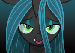 Size: 1134x802 | Tagged: safe, artist:culu-bluebeaver, queen chrysalis, changeling, changeling queen, g4, 2014, bust, female, gradient background, lidded eyes, looking at you, open mouth, open smile, smiling, smiling at you, solo