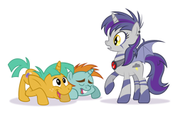 Size: 1172x766 | Tagged: safe, artist:culu-bluebeaver, snails, snips, oc, bat pony, pony, unicorn, g4, 2013, bowing, colt, eyes closed, female, foal, male, simple background, transparent background, vector