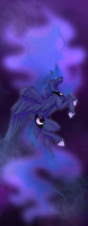 Size: 1055x2700 | Tagged: safe, artist:fluffysiera, princess luna, alicorn, pony, g4, ascension, ethereal mane, ethereal tail, female, mare, night, sky, solo, stars, tail