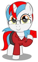 Size: 2220x3660 | Tagged: safe, artist:strategypony, oc, oc only, oc:audina puzzle, pony, unicorn, card, challenge, clothes, ddakji, female, filly, foal, glasses, high res, horn, it's a trap, looking at you, paper, shadow, simple background, skirt, smiling, smiling at you, solo, squid game, suit, transparent background, unicorn oc