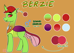 Size: 1996x1430 | Tagged: safe, artist:cottonsweets, oc, oc:berzie, changedling, changeling, changedling oc, changeling oc, clothes, hard hat, hat, male, profile, reference sheet, solo