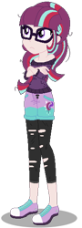 Size: 200x555 | Tagged: safe, artist:awoomarblesoda, oc, oc only, oc:stardust afterglow, equestria girls, g4, base used, clothes, converse, crossed arms, female, glasses, magical lesbian spawn, offspring, pants, parent:moondancer, parent:starlight glimmer, parents:glimmerdancer, shoes, simple background, sneakers, torn clothes, transparent background