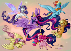 Size: 1920x1373 | Tagged: safe, artist:cigarscigarettes, artist:sk-ree, color edit, edit, applejack, fluttershy, pinkie pie, rainbow dash, rarity, twilight sparkle, alicorn, earth pony, pegasus, pony, unicorn, g4, the last problem, colored, group, mane six, older, older twilight, older twilight sparkle (alicorn), princess twilight 2.0, twilight sparkle (alicorn)