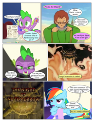 Size: 612x792 | Tagged: safe, artist:greatdinn, artist:newbiespud, edit, edited screencap, screencap, rainbow dash, spike, dragon, human, pegasus, pony, comic:friendship is dragons, g4, collaboration, comic, crossover, dialogue, dungeons and dragons, female, flashlight (object), male, mare, pen and paper rpg, rpg, screencap comic