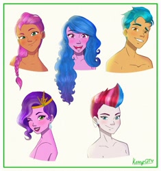 Size: 1200x1275 | Tagged: safe, artist:kenny2002, hitch trailblazer, izzy moonbow, pipp petals, sunny starscout, zipp storm, equestria girls, g4, g5, my little pony: a new generation, bare shoulder portrait, bare shoulders, bust, dreamworks face, equestria girls-ified, female, g5 to equestria girls, g5 to g4, generation leap, grin, implied nudity, male, mane five, open mouth, open smile, portrait, reference sheet, skinny pipp, smiling