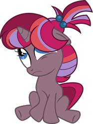 Size: 5379x7209 | Tagged: safe, artist:shootingstarsentry, oc, oc only, oc:nightingale (shootingstarsentry), pony, unicorn, absurd resolution, female, filly, foal, frown, horn, offspring, parent:moondancer, parent:shadow lock, parents:shadowdancer, simple background, sitting, solo, transparent background, unicorn oc, vector