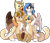 Size: 2409x2066 | Tagged: safe, artist:scruffasus, oc, oc only, oc:bolton, oc:kezzie, oc:quill (kezter), oc:quinn (bolton), 2022 community collab, derpibooru community collaboration, family, high res, simple background, transparent background