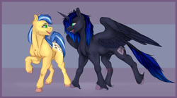 Size: 1280x712 | Tagged: safe, artist:copshop, oc, oc only, alicorn, earth pony, pony, duo, male, muscles, nudity, sheath, stallion