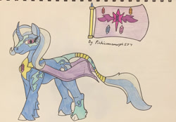 Size: 1280x889 | Tagged: safe, artist:pinkiexneomorph277, trixie, pony, unicorn, g4, curved horn, flag, horn, leonine tail, looking at you, solo, tail, traditional art