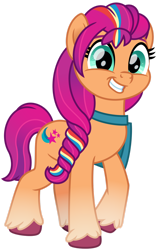 Size: 1024x1616 | Tagged: safe, artist:emeraldblast63, sunny starscout, earth pony, pony, g5, my little pony: a new generation, cute, female, mane stripe sunny, mare, raised hoof, simple background, smiling, solo, sunnybetes, transparent background