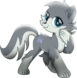 Size: 4160x4216 | Tagged: safe, artist:php178, derpibooru exclusive, oc, oc only, oc:flow, hybrid, pony, wolf, wolf pony, 2022 community collab, derpibooru community collaboration, g4, my little pony: the movie, .svg available, blue eyes, chest fluff, colored pupils, crown, ear fluff, fur, jewelry, leg fluff, looking at you, male, movie accurate, paws, pose, raised hoof, regalia, request, requested art, simple background, smiling, smiling at you, solo, standing, svg, tail, tail fluff, transparent background, vector