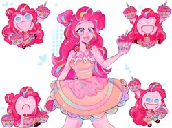 Size: 1080x803 | Tagged: safe, artist:error_707lol, pinkie pie, equestria girls, g4, bare shoulders, beautiful, blushing, candle, clothes, cookie run, cookiefied, cupcake, cute, diapinkes, dress, female, food, happy, heart, open mouth, open smile, pink, sad, skirt, sleeveless, smiling, solo, x(, xd