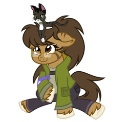 Size: 1600x1600 | Tagged: safe, artist:binkyt11, artist:the smiling pony, oc, oc only, oc:binky, cat, earth pony, pony, 2022 community collab, derpibooru community collaboration, .svg available, clothes, fortnite, glasses, jacket, pants, pet, simple background, smiling, solo, svg, transparent background, unshorn fetlocks, vector