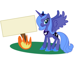 Size: 1424x1081 | Tagged: safe, princess luna, alicorn, pony, g4, exploitable meme, fire, luna burning a poster, meme, sign, solo, stock vector, template