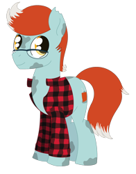 Size: 1406x1791 | Tagged: safe, artist:dyonys, oc, oc only, oc:doofs, earth pony, pony, 2022 community collab, derpibooru community collaboration, clothes, glasses, male, plaid, shirt, simple background, solo, stallion, standing, torn ear, transparent background