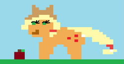 Size: 531x276 | Tagged: safe, artist:thegamerpainter, edit, applejack, earth pony, pony, g4, 8-bit, apple, food, pixel art, solo