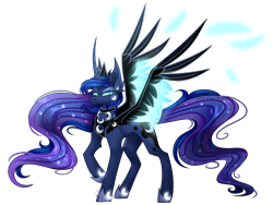 Size: 4000x3000 | Tagged: safe, artist:greenmaneheart, princess luna, alicorn, pony, g4, alternate design, curved horn, high res, horn, raised hoof, simple background, solo, transparent background