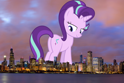 Size: 1800x1200 | Tagged: safe, artist:thegiantponyfan, artist:uigsyvigvusy, starlight glimmer, pony, unicorn, g4, butt, chicago, female, giant pony, giant starlight glimmer, giant unicorn, giantess, glimmer glutes, highrise ponies, illinois, irl, looking back, macro, mare, mega giant, photo, plot, ponies in real life