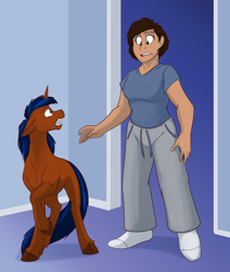 Size: 846x1000 | Tagged: safe, artist:foxenawolf, oc, oc:phillip martine, oc:rosa martine, human, pony, unicorn, fanfic:off the mark, breasts, clothes, female, male, ponified, stallion