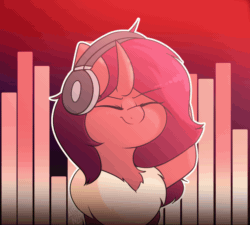 Size: 2000x1800 | Tagged: safe, artist:angrylittlerodent, oc, oc only, oc:flechette, changeling, moth, mothling, original species, g4, animated, cute, equalizer, eyes closed, female, frame by frame, gif, headbang, headphones, horn, music, red changeling, solo, vibing, youtube link