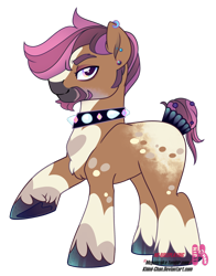 Size: 2168x2766 | Tagged: safe, artist:khimi-chan, oc, oc only, earth pony, pony, choker, ear piercing, earth pony oc, high res, male, piercing, raised hoof, simple background, solo, spiked choker, stallion, transparent background, unshorn fetlocks