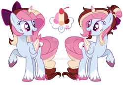 Size: 900x623 | Tagged: safe, artist:khimi-chan, oc, oc only, oc:neigh-apolitan, alicorn, pony, alicorn oc, base used, bow, deviantart watermark, duo, eyelashes, female, hair bow, hair bun, heart eyes, horn, lipstick, looking at each other, looking at someone, mare, obtrusive watermark, simple background, smiling, transparent background, unshorn fetlocks, watermark, wingding eyes, wings