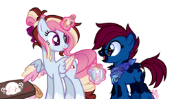 Size: 1024x590 | Tagged: safe, artist:khimi-chan, oc, oc only, oc:neigh-apolitan, earth pony, pony, base used, duo, earth pony oc, eyelashes, female, glowing, glowing horn, heart eyes, horn, lipstick, magic, mare, neckerchief, simple background, smiling, telekinesis, transparent background, wingding eyes